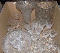 Quantity of assorted cut glass including wines, sherries, sundae dishes, jugs, side plates,
