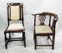 19th century chair, the cresting rail carved with floral decoration, with caned back and seat,