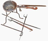 18th century trivet toaster with fruitwood handle,