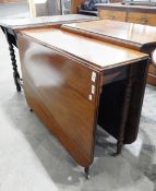 Victorian mahogany dropleaf dining table, rectangular with curved corners, ring turned supports,