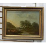 Unattributed (late 18th/early 19th century) Oil on board Cattle grazing by a river,