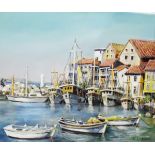 K Doggett (20th century school) Oil on canvas Mediterranean harbour scene, signed lower right,