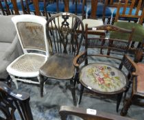 Edwardian mahogany open elbow chair with inlaid urn decoration and rail back and arms and two