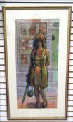 Michael Harvey (20th century school) Watercolour and pastel "Grenade Cinema", girl at cinema,