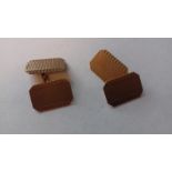 Pair of 9ct gold double-oblong cufflinks, engine-turned,