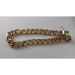 9ct gold chain link bracelet, flattened curb link pattern,