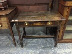 Antique oak side table with inset bead mould edge, single frieze drawer,