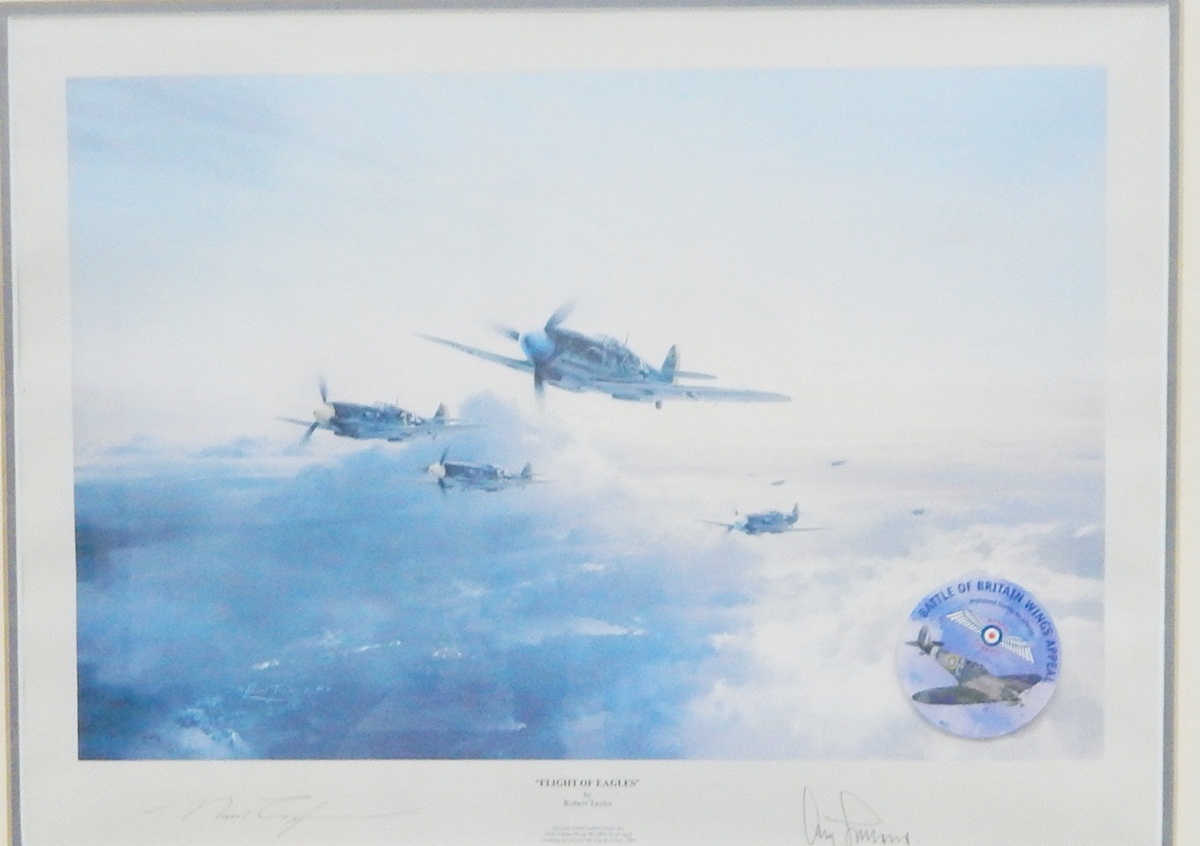 Three WWII commemorative RAF prints to include:- After Robert Taylor "Battle of Britain VC",