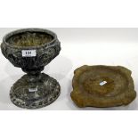 Metal jardiniere, the circular bowl with floral decoration, on knopped stem and circular base,