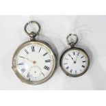 Continental silver-coloured metal pocket watch with key winding,