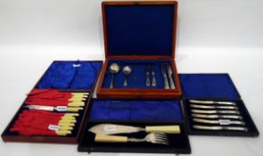 Set of six silver mounted pistol-handled tea knives and a large quantity of plated table flatware