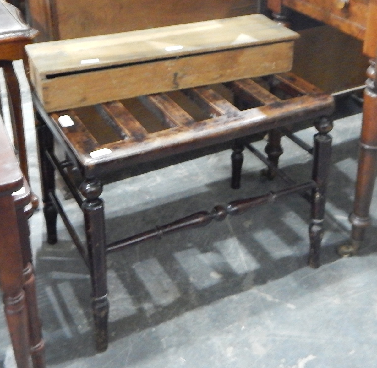 Late 19th/early 20th century luggage rack on turned legs and stretchers,