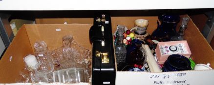 Leather attache case, various assorted ceramics and glassware including a cut glass fruit basket,