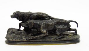 Bronze model after P J Mene of two gun dogs, 13.