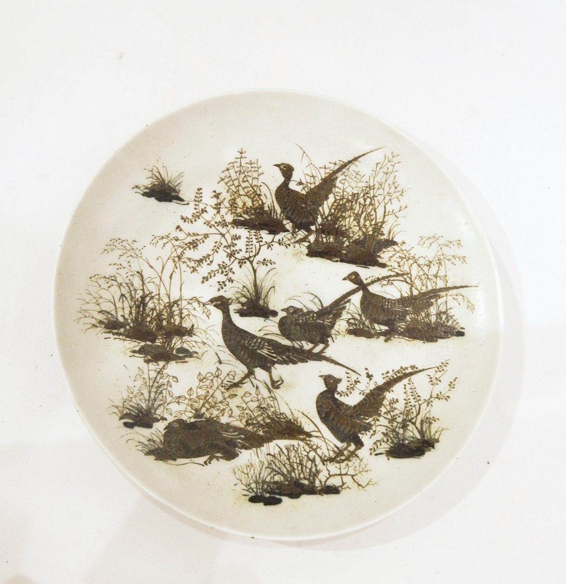 Royal Copenhagen charger decorated with pheasants, marked to reverse and numbered 1066 and 5341,