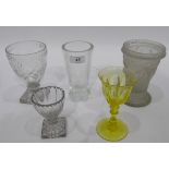 Late 18th/early 19th century drinking glass, the bowl with wavy rim, cut decoration,