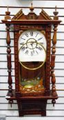 Stained walnut wall clock, cased,