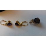 Pair of silver-gilt and amethyst-coloured drop earrings,