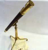 Early 19th century English refracting brass and wood telescope,