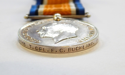 WWI military medal and war medal awarded to 'M-34955.PTE.F.C.BUCKLAND.R.A.S. - Image 3 of 4