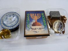 Quantity of Jewish related memorabilia to include musical box with lift-up lid,