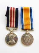 WWI military medal and war medal awarded to 'M-34955.PTE.F.C.BUCKLAND.R.A.S.