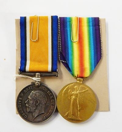 WWI War medal and Victory medal named to "26029. PTE. H.J. WALKER. GLOUC.R.