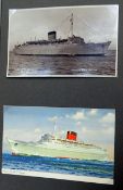 Album of liner postcards to include "TSS Queen Elizabeth", "Cunard White Star Liner Queen Mary",