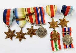 WWII medals with one group mounted on bar,