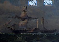 J Dunn (20th century) Oil on board "Sirius" (the first vessel to cross the Atlantic under