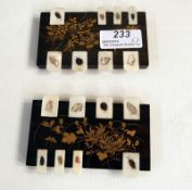 Two Japanese shibayama wood and inlaid ivory whist markers, worked with insects,