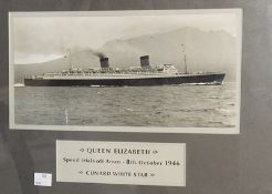 20th Century photograph with mounted title 'Queen Elizabeth Speed trials off Arran - 8th October