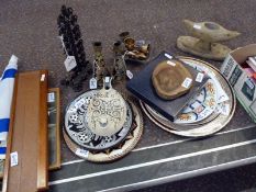 Large quantity of Jewish related memorabilia to include ceramic plates, brass candlesticks,