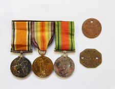 WWI war medal, victory medal and WWII defence medal awarded to '74692.PTE.F.A.BALDWIN.R.A.M.C.