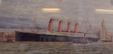 After Simon Fisher Colour print "The Lusitania at Liverpool", 37cm x 70.