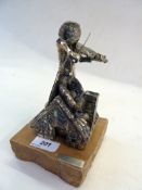 White metal model "Fiddler on the Roof", on simulated stone plinth base, signed 'A Kedem, Israel',