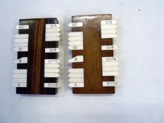 Pair rosewood and ivory whist markers (2)
