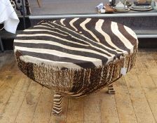 Mid 20th century African zebra skin covered drum, circular,