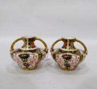 Pair of Royal Crown Derby miniature two-handled vases, Imari pattern, No.