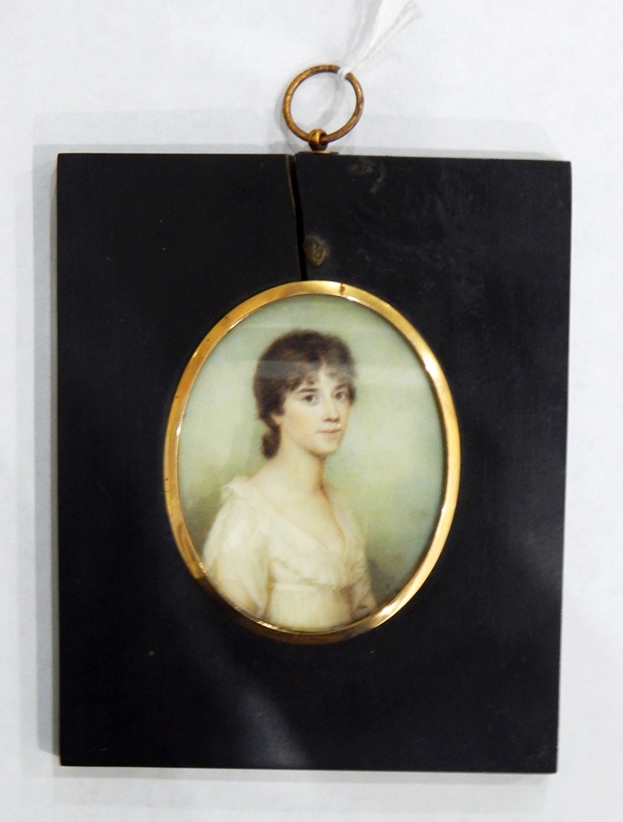 Sampson Towgood Roche (1759 - 1847) half length portrait miniature on ivory of a lady, oval, 6.