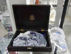 A Swedish limited edition paperweight of polar bears in a fitted box and two other Swedish glass