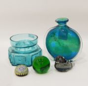 Mdina glass vase in turquoise and green, a millifiori paperweight,