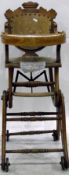 Late 19th/early 20th century beech metamorphic child's high chair with wheels,