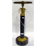 Gilt, brass and marble-effect table lamp in the form of foliate topped column, on circular base,