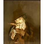 Unattributed Painting on a ceramic tile Half-length portrait of man smoking a pipe,