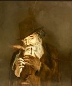 Unattributed Painting on a ceramic tile Half-length portrait of man smoking a pipe,