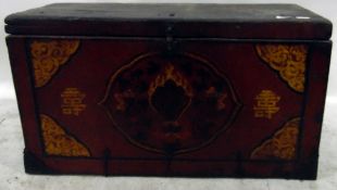 18th century pine Nepalese chest, the ring turned hinges, the front with painted oriental design,