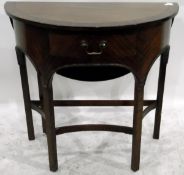 Georgian style mahogany demi-lune occasional table with hinged drop flap,