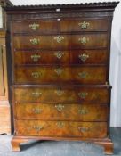 Georgian mahogany chest on chest, with gadrooned pediment and Greek key pattern,