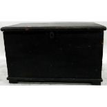 Victorian stained pine blanket box, raised on a plinth base,